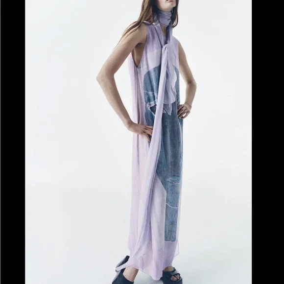 ZARA FLOWY PRINTED DRESS WITH SCARF. Brand new with tag. - Picture 3 of 8